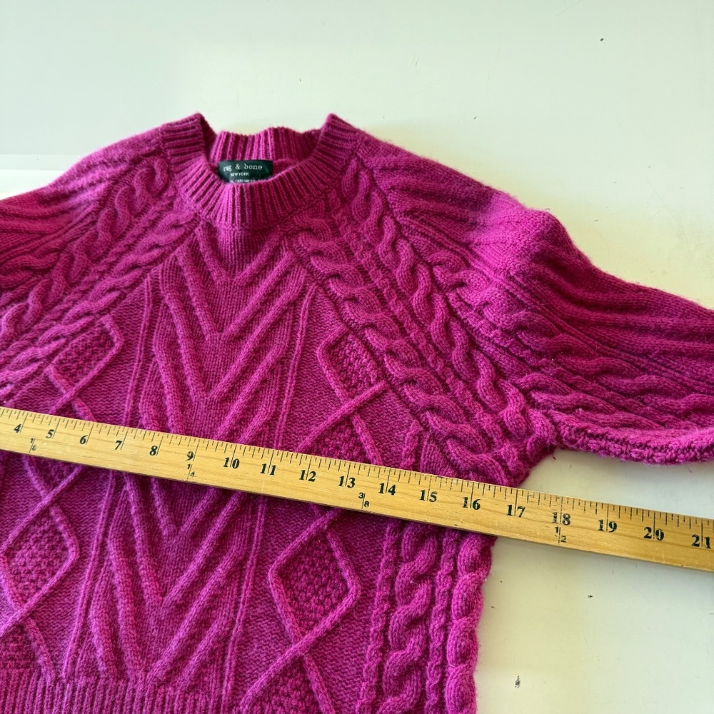 rag & bone New York Fuchsia Pink Cable Knit 100% Cashmere Crew Neck Sweater 2XS - Picture 5 of 7